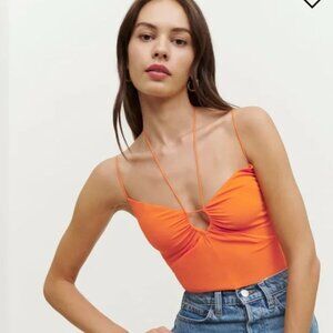 Reformation Octavia Georgette Shirred Crepe Orange Halter Top 8